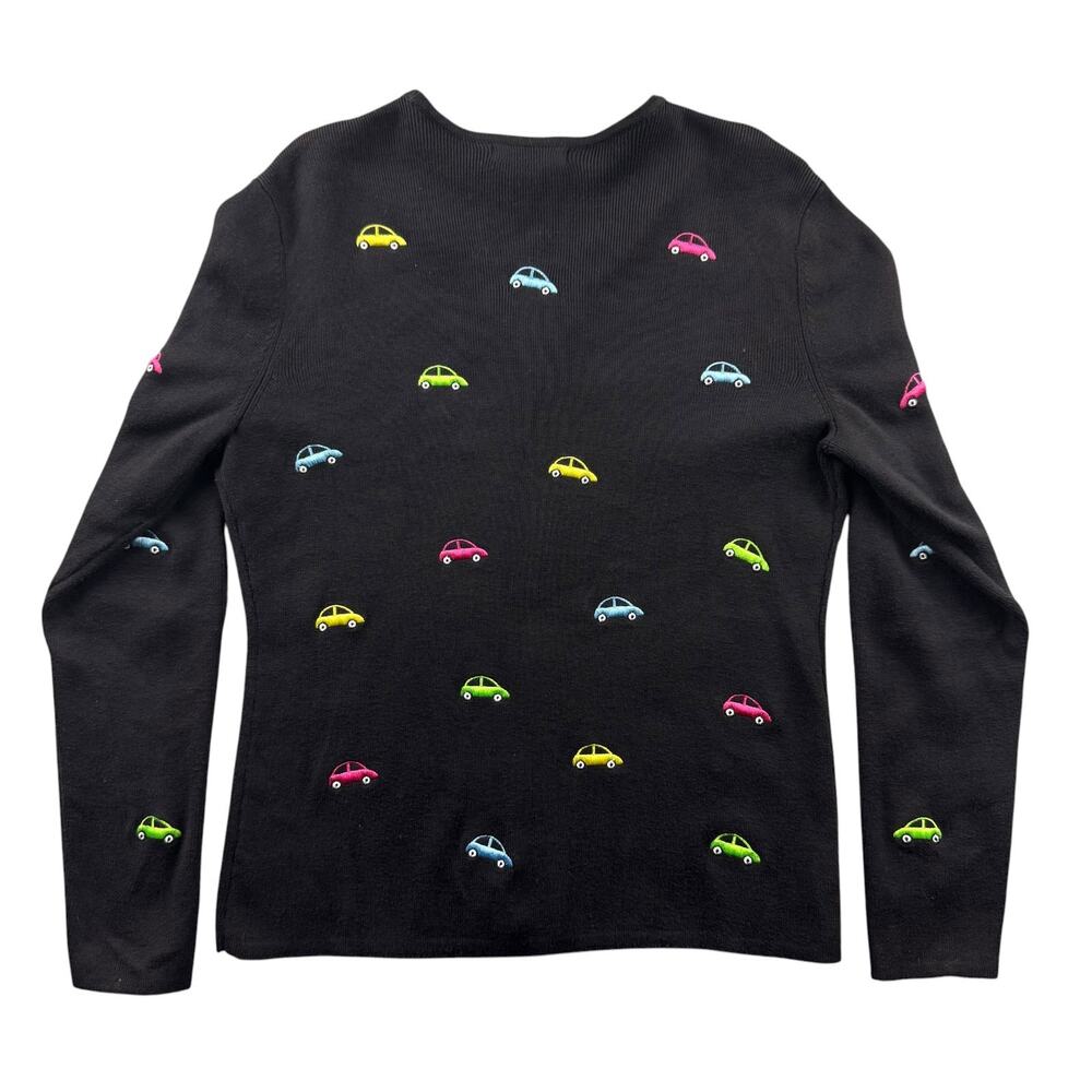 Vintage 90s Eagle's Eye Little Bug Embroidered Car Cardigan Sweater Size Medium - Picture 2 of 10